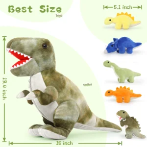 Soft Plush Animal Toys T-Rex Dinosaur with 5 Cute Babies