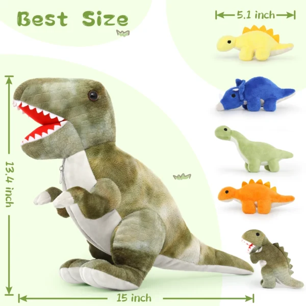 Soft Plush Animal Toys T-Rex Dinosaur with 5 Cute Babies - Image 2