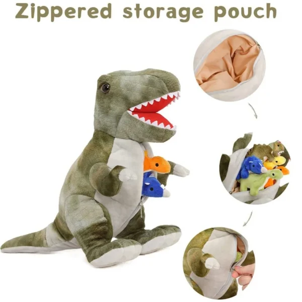 Soft Plush Animal Toys T-Rex Dinosaur with 5 Cute Babies - Image 3